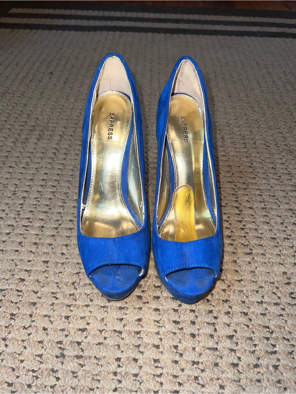 Express Cobalt Blue Peep-Toe Pumps